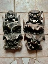 2 Vintage Asian Chinese Hand Carved Wood Masks antique picture