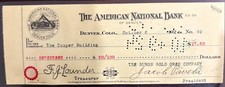 American National Bank Denver CO Check/Draft $17.50 Oct 6 1932 picture