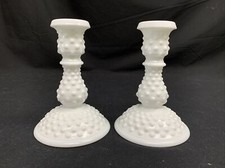 Fenton Hobnail 6” Pair Candlesticks Milk Glass Candle Holder picture