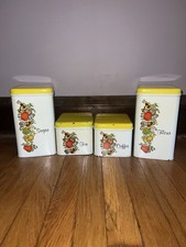 Vintage Cheinco Spice of Life Canister Set Yellow & White Flour Sugar Tea Coffee picture