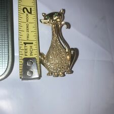 Vintage Pin; Goldtone Kitty Cat with Green Eyes picture