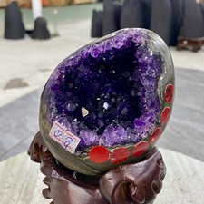 2.7LB Natural rare amethyst Dinosaur EGG Quartz Crystal Specimen healing+stand picture