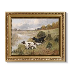 Arpeotcy Vintage Gold Framed Wall Art Retro River Dog Landscape Paintings 8X10 picture