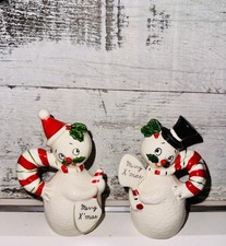 Impossibly RARE + MINTY Vintage MCM Candy Cane Snowman Shakers Japan  🧣☃️ 🎩 picture