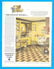 1936 ARMSTRONG Linoleum Flooring tiles vintage PRINT AD yellow kitchen appliance picture
