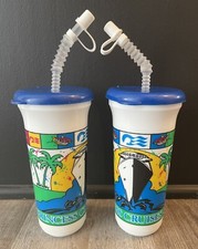 Vintage Proncess Cruises Cup w/ Straw Set Of 2 22oz Big Sport Retro - NEW  picture