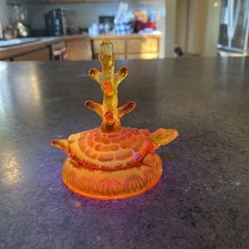 RARE Fenton Orange Cadmium Amberina Turtle Tree Ring Holder GLOWS picture