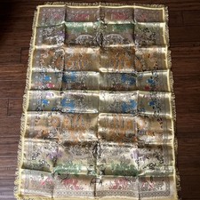 Vintage Asian Oriental Chinese Japanese Satin Silk Tapestry Tablecloth  picture