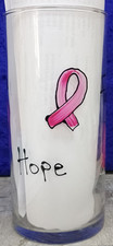 Handpainted Pink Ribbon on Clear Glass Vase; 7.5