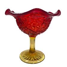 L. E. Smith Glass Amberina Red To Orange Glow Footed Compote Dish Bowl Vintage picture