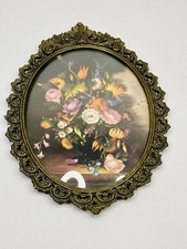 Vintage Italian Ornate Brass Framed Flower Pot Vase Wall Hanging Italy 10x7 picture
