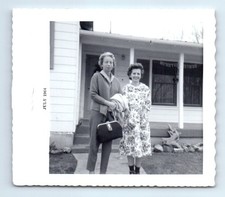 Old Vintage Square Photo PAIR DUO WOMEN BY HOUSE 1964 SNAPSHOT PHOTOGRAPH picture