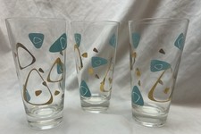 50s MCM Rare Federal  Atomic Turquoise Amoeba Boomerang Tumbler Set of 3 picture