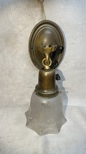 Antique Victorian Brass Single Arm Sconce w/Etched Ruffled Bell Globe  Rewired  picture
