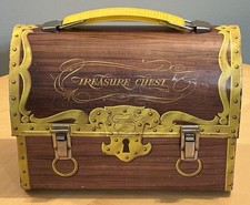 Vintage 1961 Aladdin Treasure Chest Dome Metal Lunch Box - Retro Pail picture