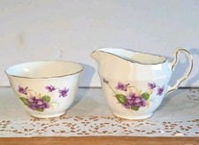 Vtg Adderley Fine Bone China England Purple Violets Creamer & Open Sugar Bowl picture