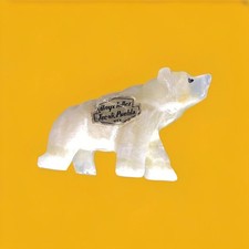 Vintage Hand Carved Polar Bear Figurine Stone Onyx White Sculpture 1.5
