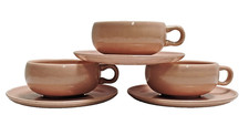 3 VTG MCM Russel Wright Stubenville Ceramic Modern Coral Cut & Saucer Plate Set picture