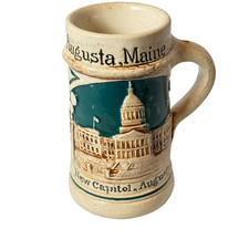 AUGUSTA MAINE ME BEER STEIN GERMANY POTTERY ANTIQUE SOUVENIR CUP picture