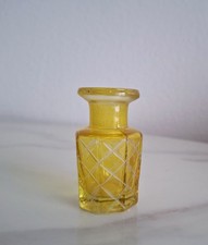 Vtg Art Glass Perfume Bottle Cut Glass Square Shape Faceted Glass Stopper picture