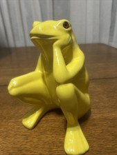 Vintage Enchanto Company California Pottery Yellow Frog Figurine Orange Eyes picture