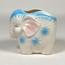 Vintage Narco Elephant Planter E-3350 Ceramic Blue Pink Nursery Baby 3.5