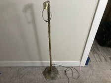 Vtg Brass Faux Bamboo Bridge Arm Floor Lamp Hollywood Regency Scalloped Base MCM picture