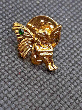 Vintage Thoughtful Sitting Angel Pin Gold Tone picture