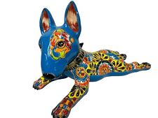 Talavera Bull Terrier Laying Down Dog Mexican Pottery Home Decor Folk Art 13.5