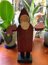 VTG Handcrafted Primitive Folk Art Wooden Santa W/Moveable Arms 12