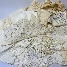 Vintage Linen Crochet Textiles Doilies Lace Projects Lot Embroidery READ Stains picture
