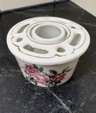 VTG Commodore Japan 2 Pc Ceramic Candleholder And Flower Frog Pink Floral Decor picture