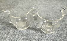 Federal Glass Cream & Sugar Bowl Set Etched Daisy's & Sunburst Pattern 5