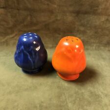 Vintage Rosebud Design Salt Pepper Shakers Art Pottery Blue Orange  picture