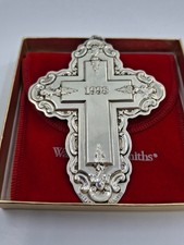 925 Vintage Wallace Sterling 1998 Baroque Cross Ornament Orig Box 22.7g picture