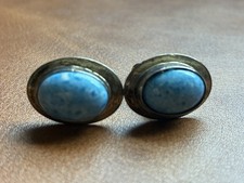 Native American Made Sterling Silver Turquoise Oval Cufflinks Vintage Estate picture