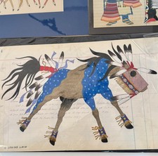 TRAVIS BLACKBIRD Ledger Art ORIGINAL Native American Drawing “OGLALA WAR PONY” picture