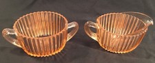 Anchor Hocking Queen Mary Retro Pink Glass Sugar Bowl & Creamer picture