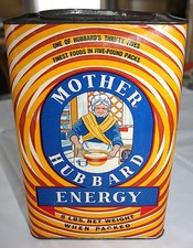 Antique 1930's Mother Hubbard Energy Wheat Cereal Tin  Great Graphics 9.25
