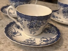 PV08850 Vintage Myott CHELSEA GARDEN Blue White Cup & Saucer - 4 sets picture