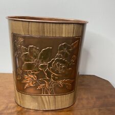 Vintage Weibro Co Metal Tin Trash Can Waste Basket Bronze Embossed Roses Flowers picture