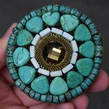 GORGEOUS NATIVE AMERICAN MADE TURQUOISE STUDDED DOUBLE PURSE MIRROR picture