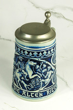 Old Knights cobalt blue beer stein with pewter lid germany Gerz picture