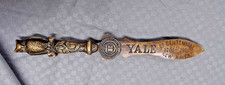 RARE Antique 1901 Yale University BICENTENNIAL Brass Letter Opener w/ Owl Top picture