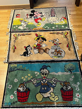 Disney Character Throw Rug Lot of 3 w/ Fringe Mickey Mouse Donald Duck Pinocchio picture