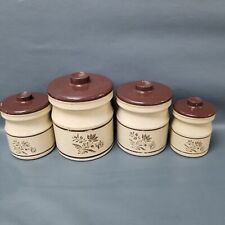 VTG MCM KROMEX Chippy Paint Tin Country Kitchen Canisters Brown/Beige Floral^ picture