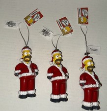 (3) Homer Simpson Christmas Ornaments Funny Santa Claus -some Paint Loss picture