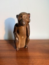 Antique 30s Hubley Cast Iron Sitting Monkey Doorstop Rare Original Paint 1930s picture
