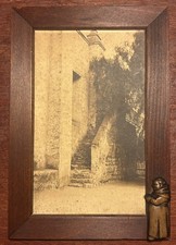 Arts Ands Crafts Era Mission San Gabriel Photo W/Carved Wood Frame Friar Relief picture