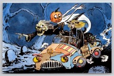 Matthew Kirscht Jalopy Halloween Witch Skeleton A/S Embossed Gilded Postcard MK5 picture